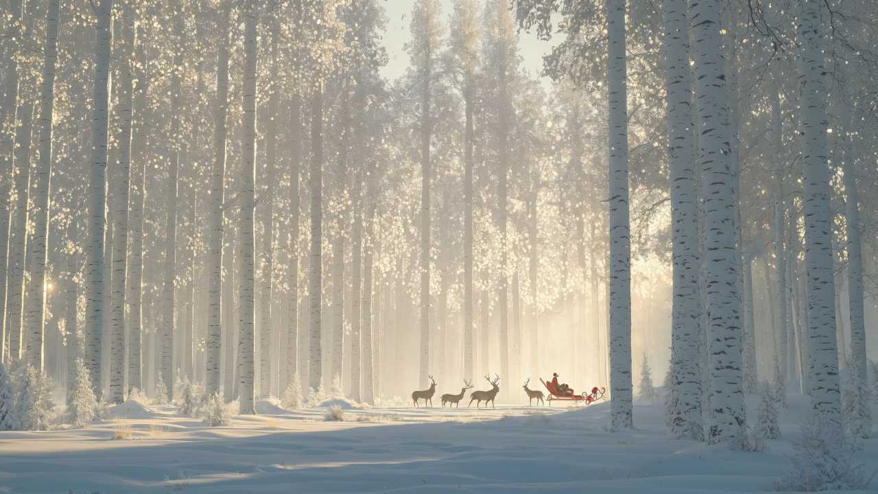 christmas reindeers wallpaper, snowy, festive decorations, background for desktop wallpaper (horizontal)