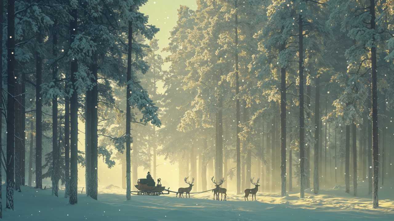 christmas reindeers wallpaper, winter wonderland decorations, sleigh rides, background for desktop wallpaper (horizontal)