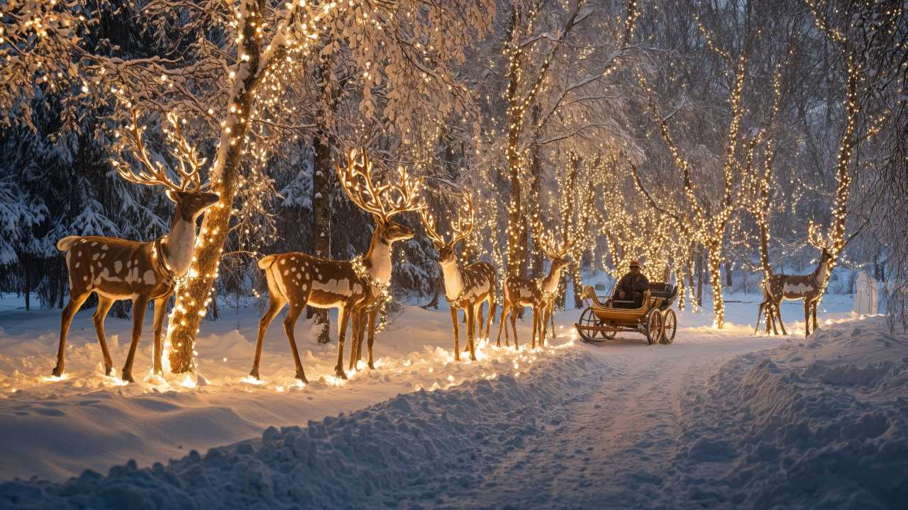 winter wonderland decorations wallpaper, sleigh rides, cozy cabins, background for desktop wallpaper (horizontal)