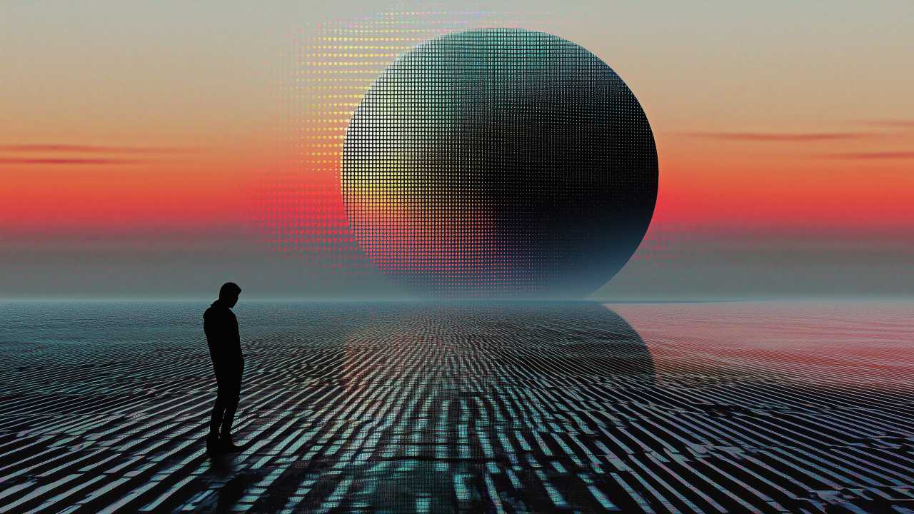 retrowave wallpaper, geometric designs, neon colors, background for desktop wallpaper (horizontal)