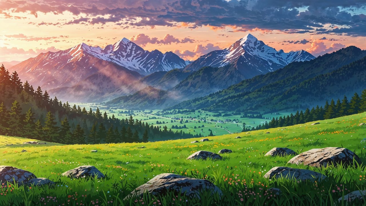 green hills wallpaper, fluffy clouds, fresh air, background for desktop wallpaper (horizontal)