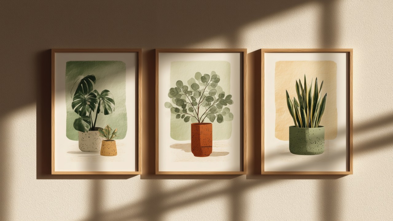 stress reduction wallpaper, biophilic design, botanical print, background for desktop wallpaper (horizontal)