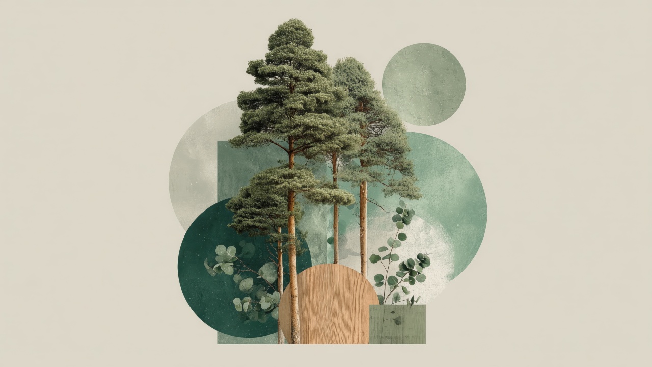 botanical design wallpaper, green leaves, organic patterns, background for desktop wallpaper (horizontal)