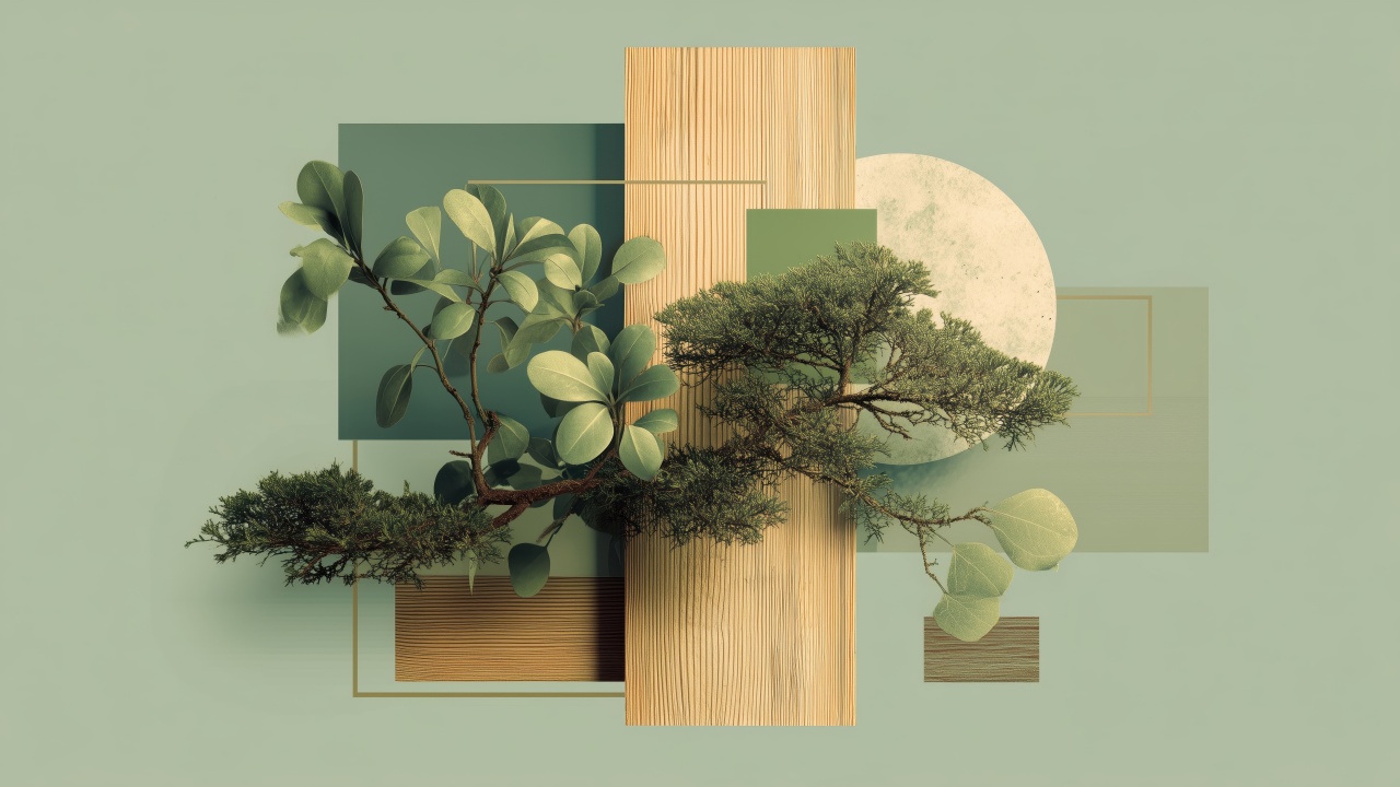 botanical design wallpaper, green leaves, eco-friendly design, background for desktop wallpaper (horizontal)