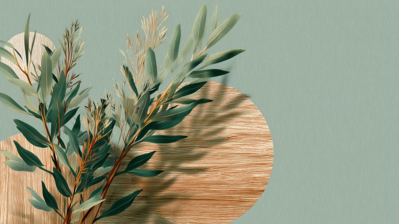 botanical design wallpaper, green leaves, sustainable design, background for desktop wallpaper (horizontal)