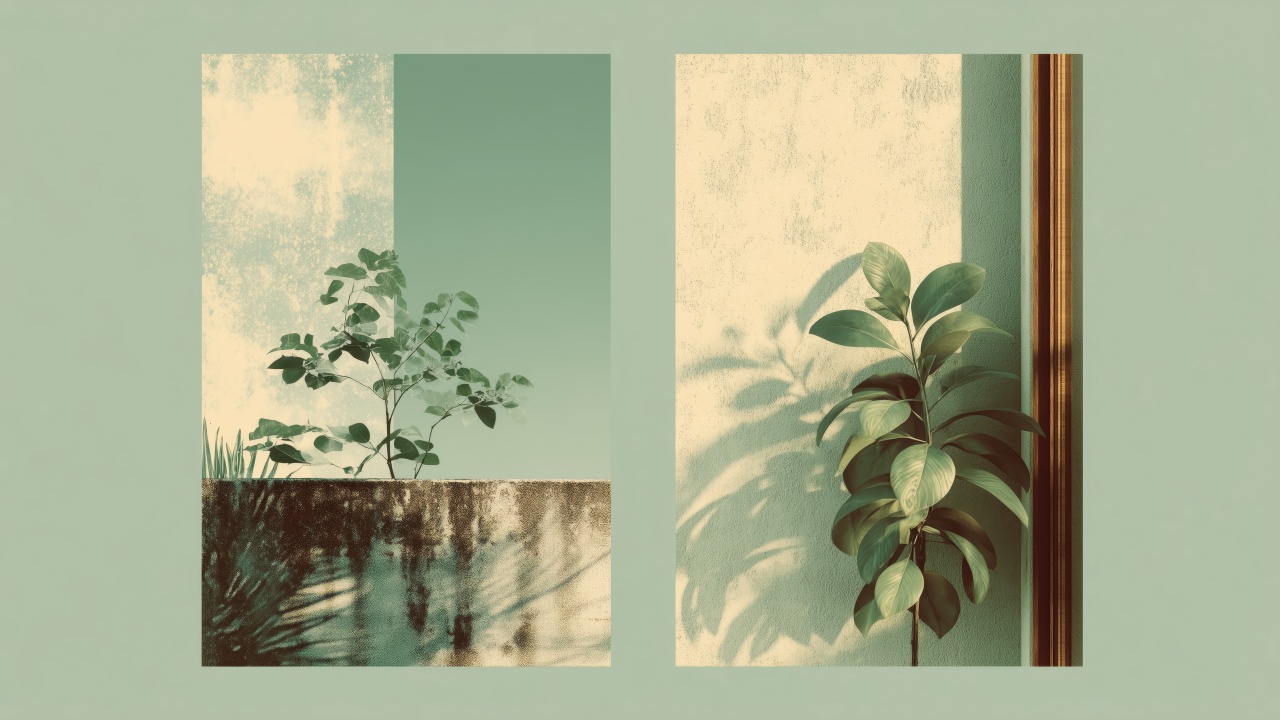 botanical design wallpaper, green leaves, plant aesthetics, background for desktop wallpaper (horizontal)