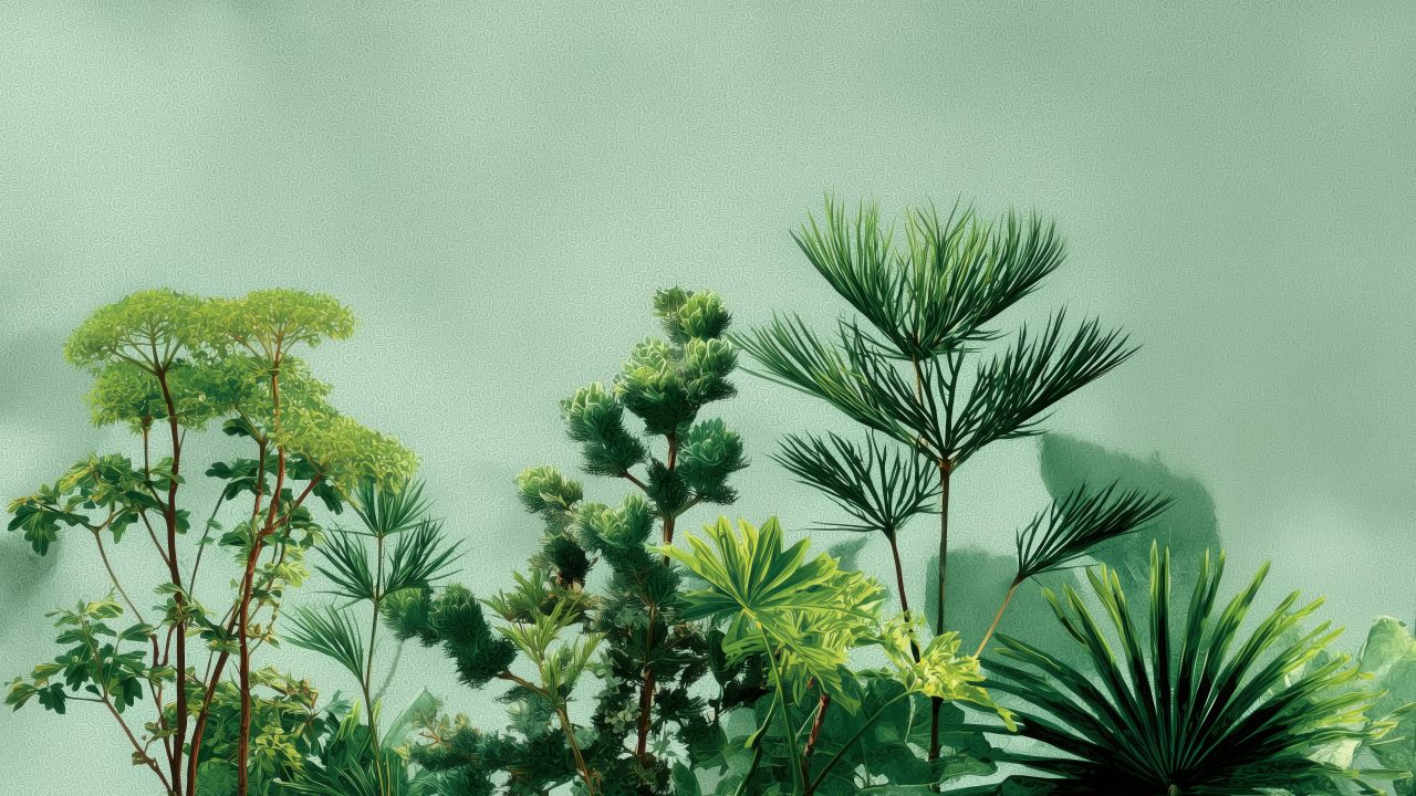 plant art wallpaper, organic shapes, abstract nature, background for desktop wallpaper (horizontal)