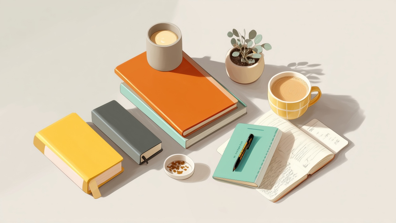 notebook wallpaper, organized, school supplies, background for desktop wallpaper (horizontal)