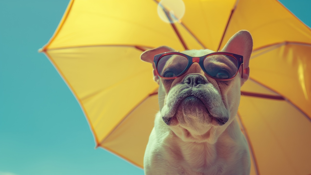 dog sunglasses wallpaper, summer fun, outdoor activities, background for desktop wallpaper (horizontal)