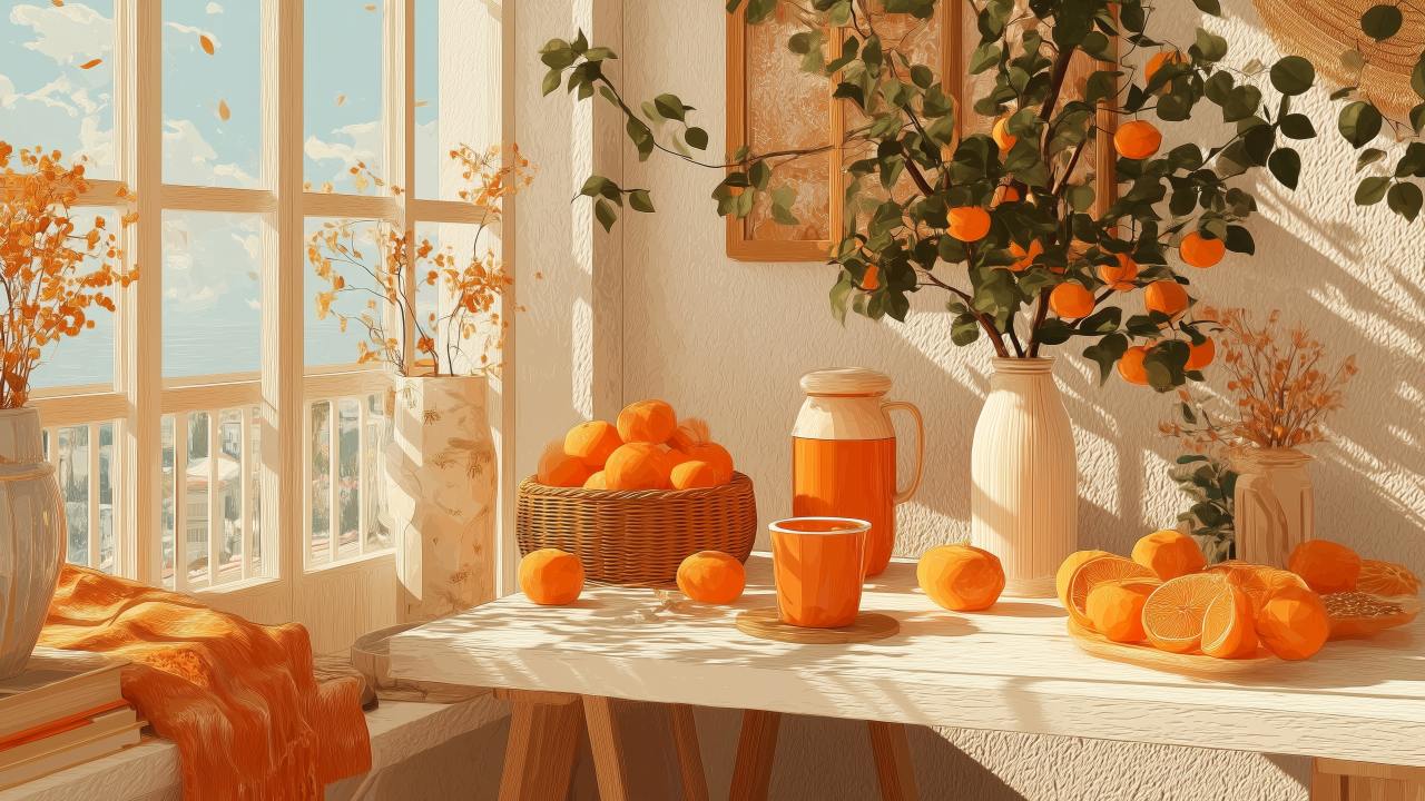 fall decoration wallpaper, cozy home, thanksgiving decor, background for desktop wallpaper (horizontal)