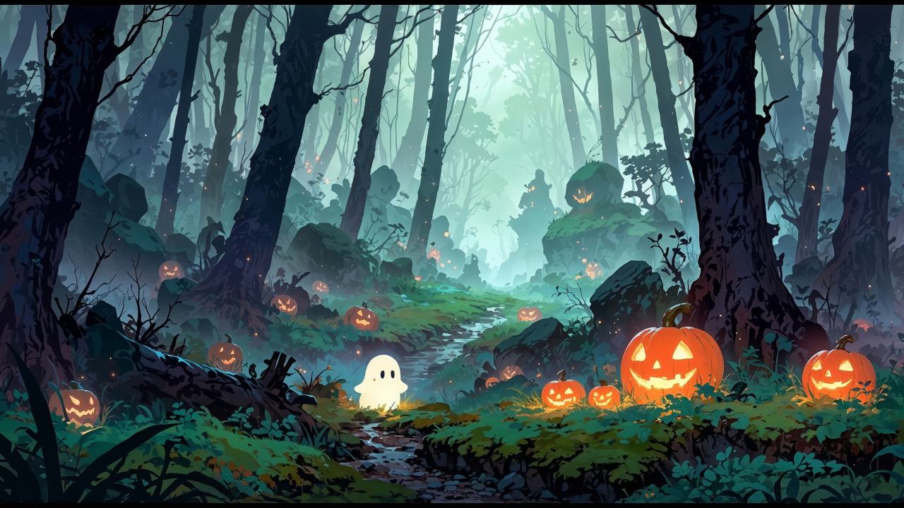 halloween pumpkin wallpaper, spooky decor, cute halloween, background for desktop wallpaper (horizontal)