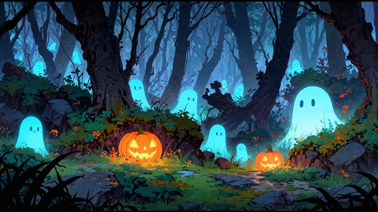 halloween pumpkin wallpaper, spooky decorations, trick or treat, background for desktop wallpaper (horizontal)