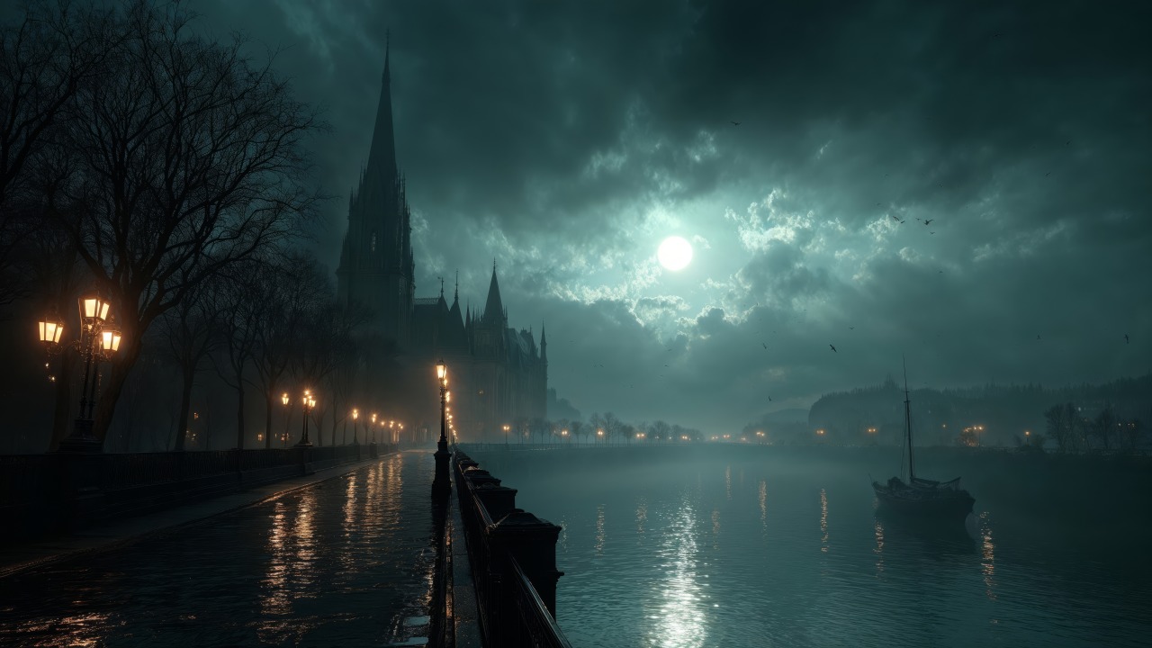 gothic wallpaper, dark clouds, supernatural, background for desktop wallpaper (horizontal)