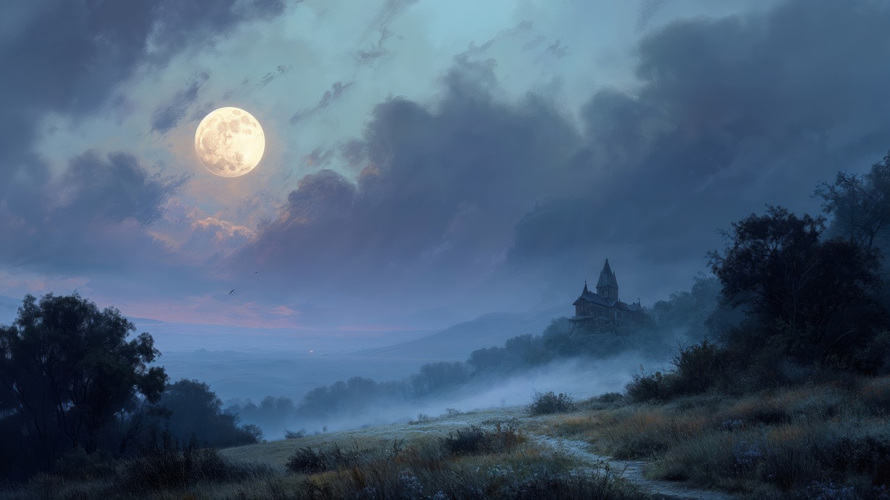 gothic halloween wallpaper, witching hour, spooky night, background for desktop wallpaper (horizontal)