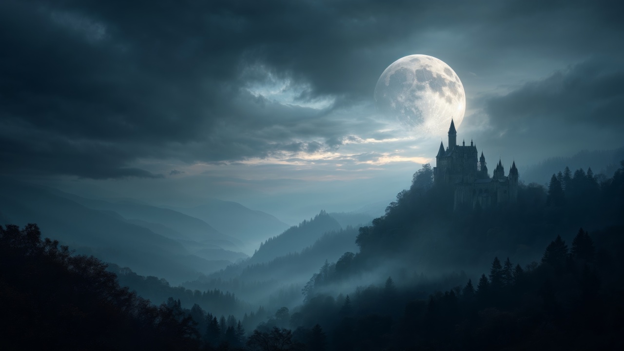 spooky night wallpaper, haunted house, spooky, background for desktop wallpaper (horizontal)