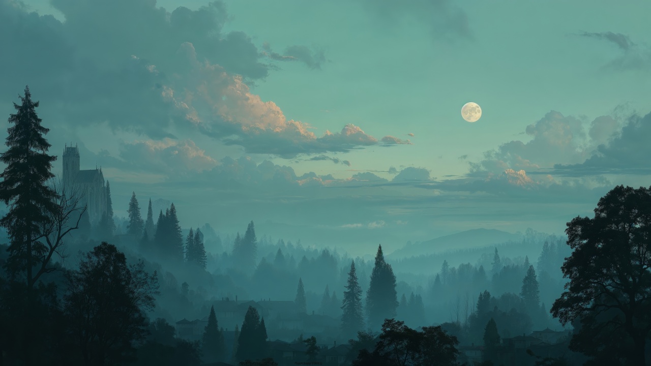 haunted house wallpaper, witchcraft, spooky season, background for desktop wallpaper (horizontal)