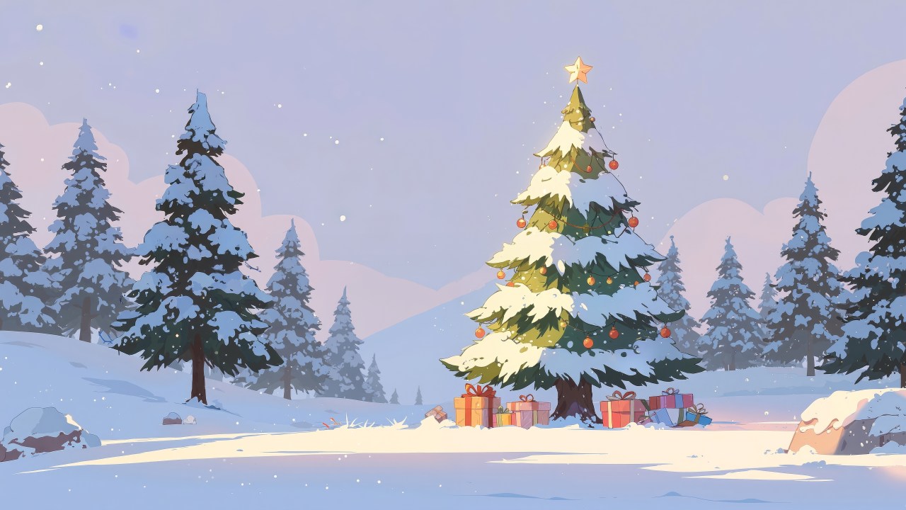 evergreen trees wallpaper, december festivities, festive lights, background for desktop wallpaper (horizontal)