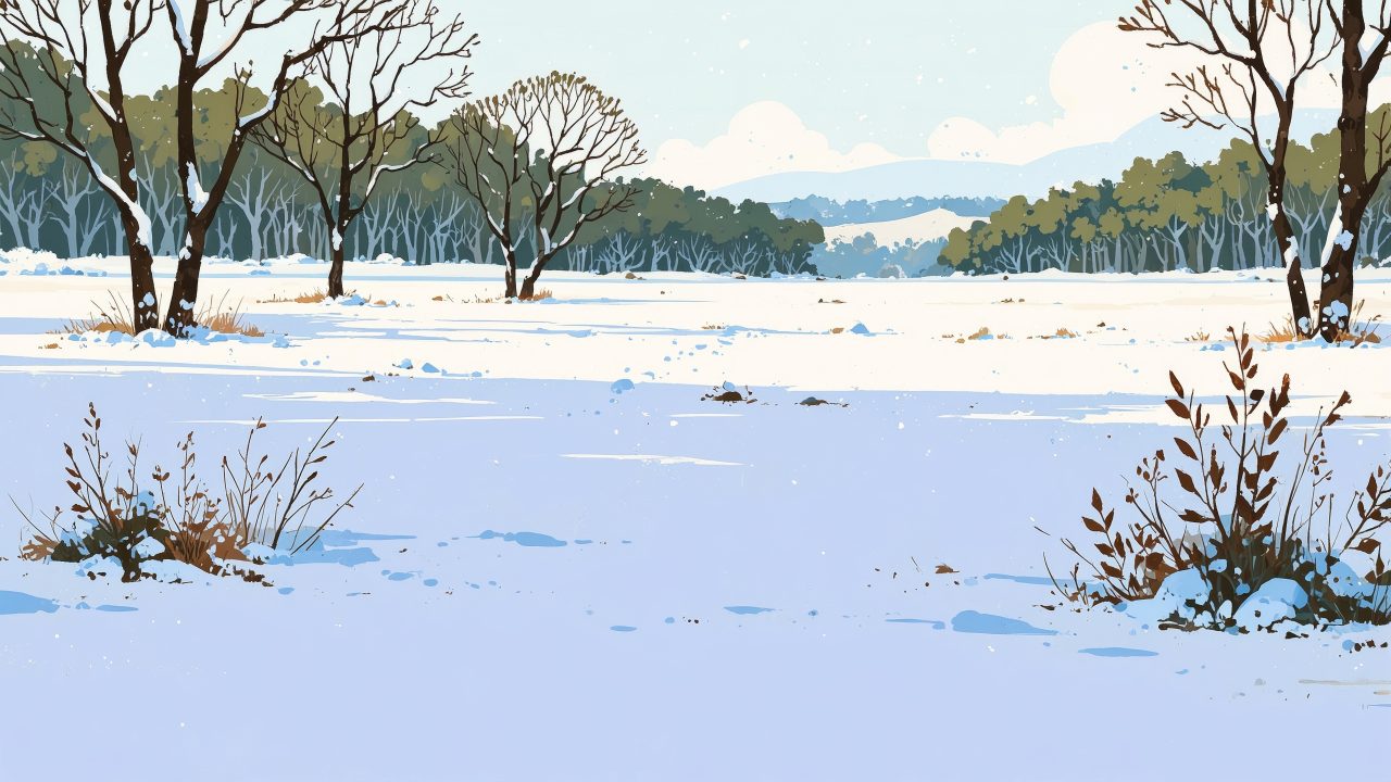 snowy forest wallpaper, frozen lakes, winter retreat, background for desktop wallpaper (horizontal)