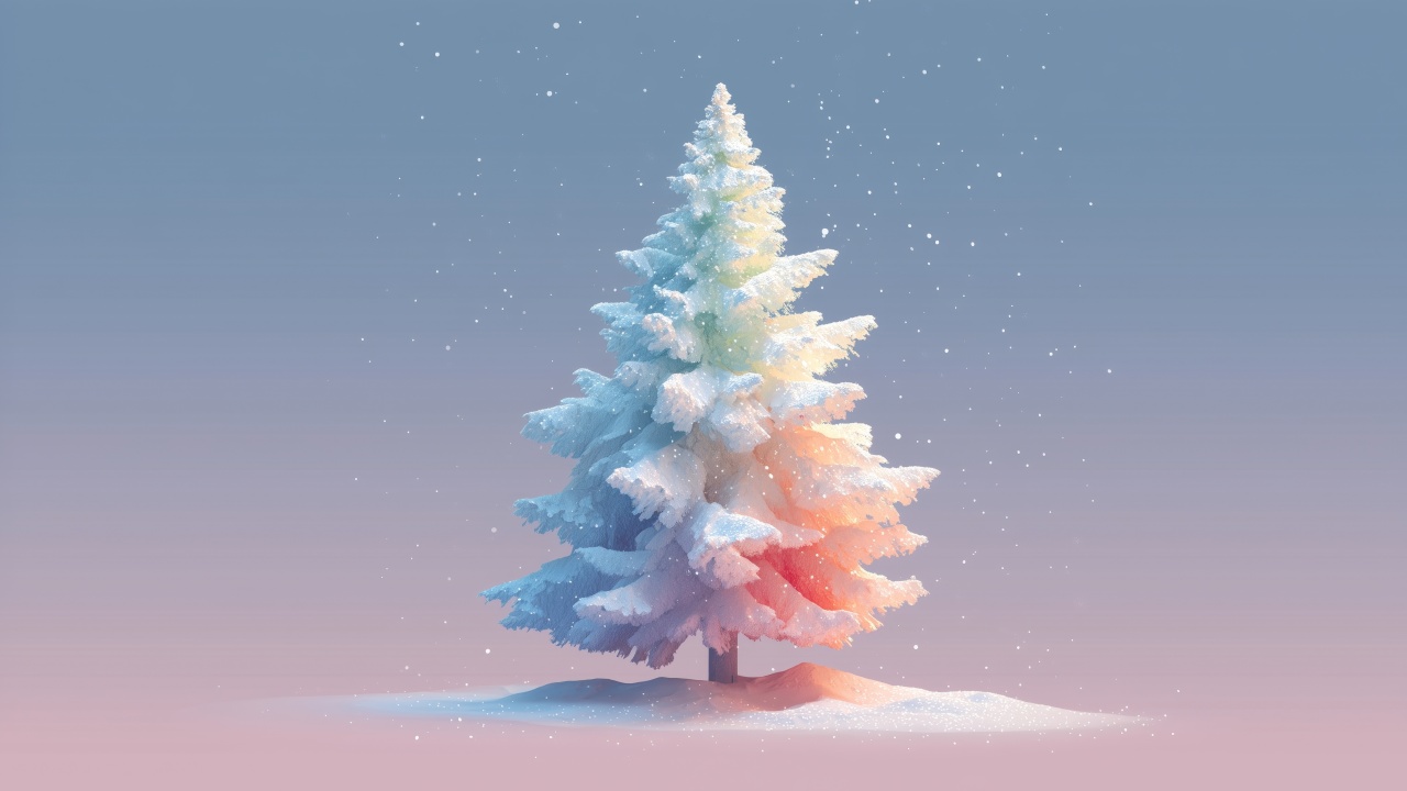 holiday tree wallpaper, simple christmas design, snowy winter scene, background for desktop wallpaper (horizontal)