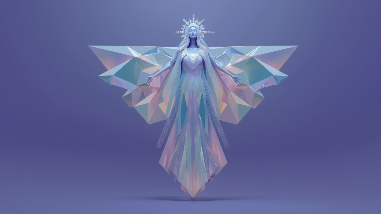 ice angel wallpaper, snow sculpture, crystal art, background for desktop wallpaper (horizontal)