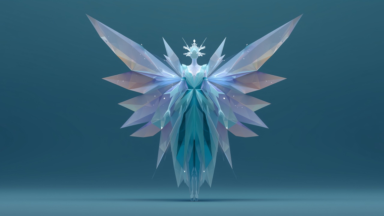 ice angel wallpaper, ice sculpture, crystal sculpture, background for desktop wallpaper (horizontal)