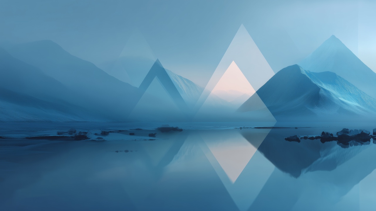 minimal abstract mountains wallpaper, serene nature, soft gradients, background for desktop wallpaper (horizontal)