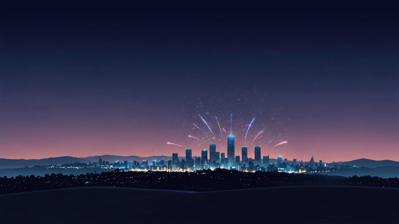 new years eve wallpaper, fireworks display, party vibes, background for desktop wallpaper (horizontal)