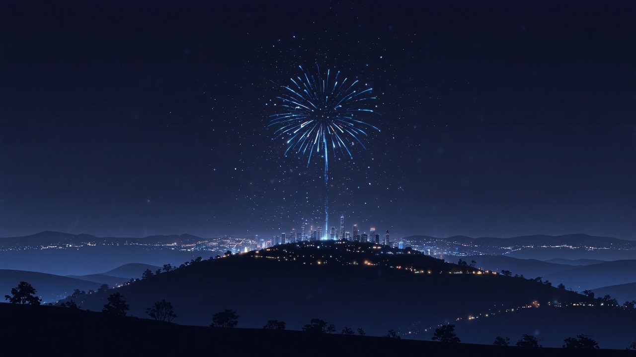 skyline wallpaper, light display, new year celebration, background for desktop wallpaper (horizontal)