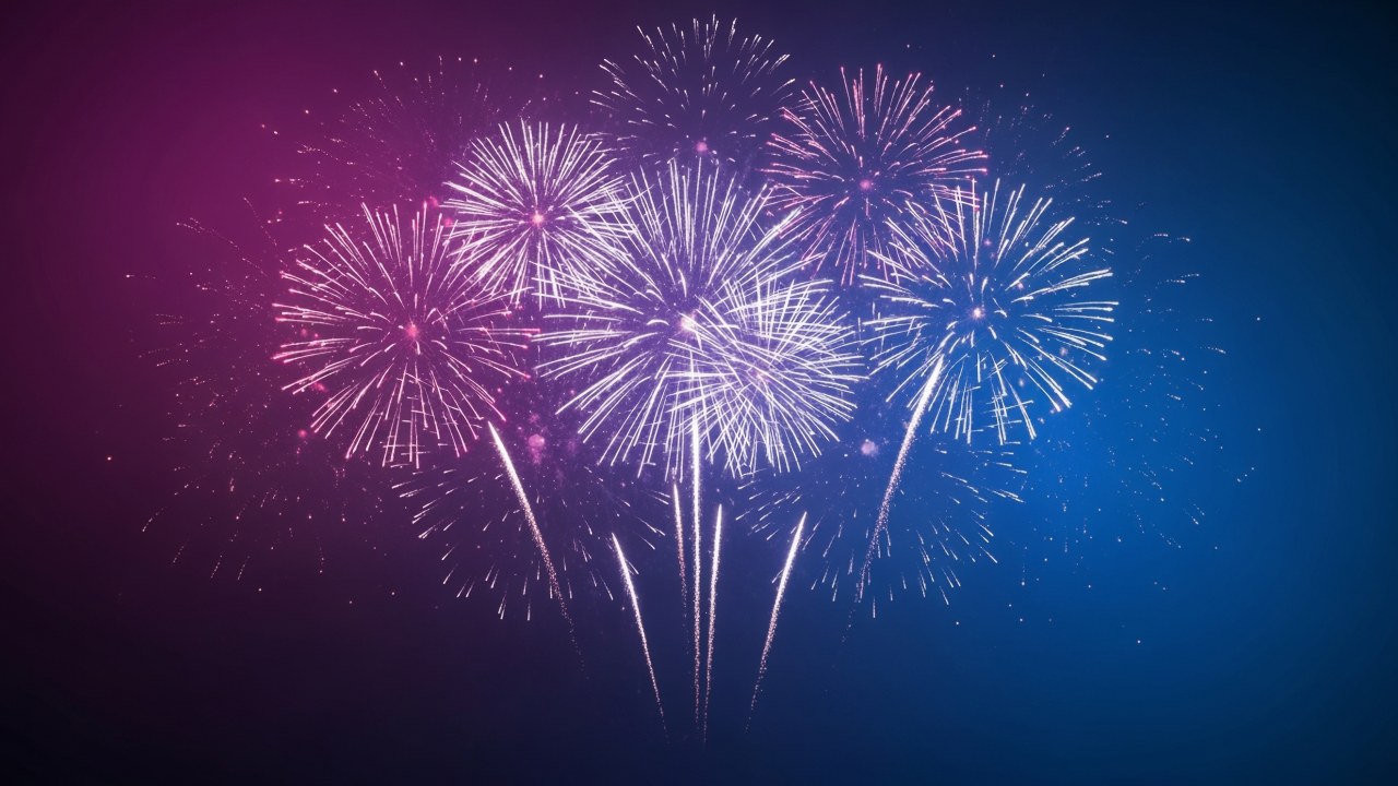 new year countdown wallpaper, new year celebrations, colorful explosions, background for desktop wallpaper (horizontal)