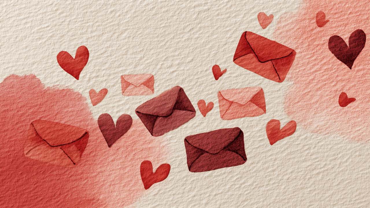 heartfelt gifts wallpaper, heart decorations, ruby red, background for desktop wallpaper (horizontal)