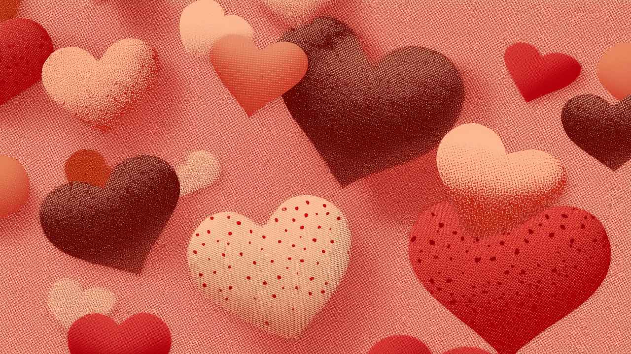 holiday romance wallpaper, intimate moments, heart decorations, background for desktop wallpaper (horizontal)