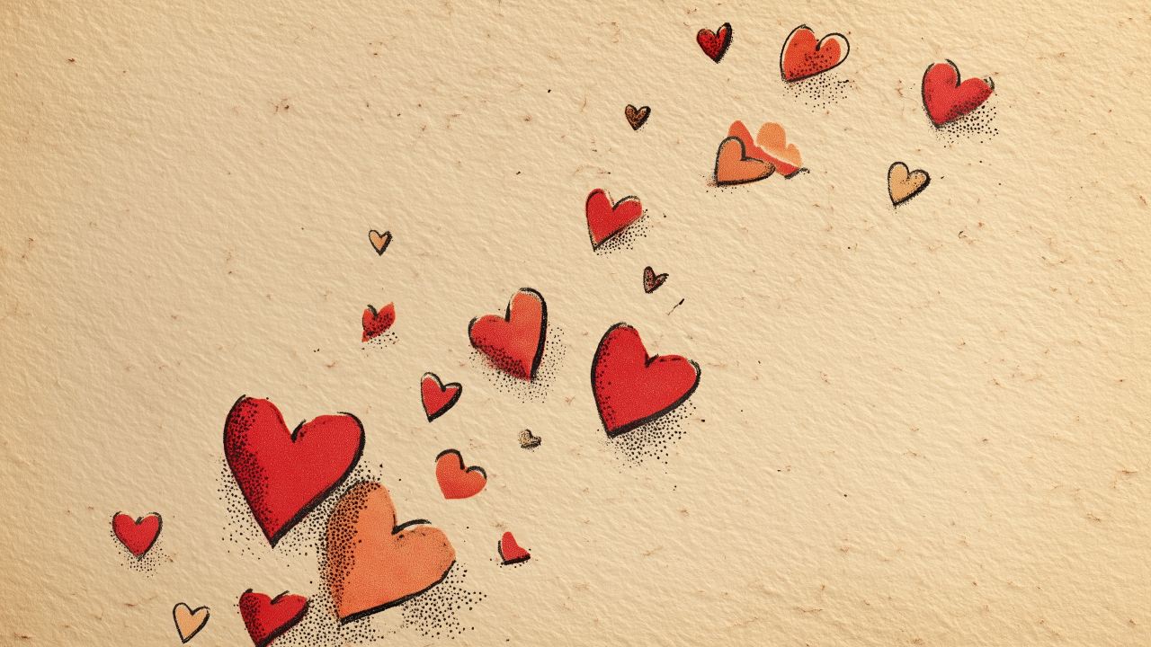 paper texture wallpaper, heart design, valentines day, background for desktop wallpaper (horizontal)