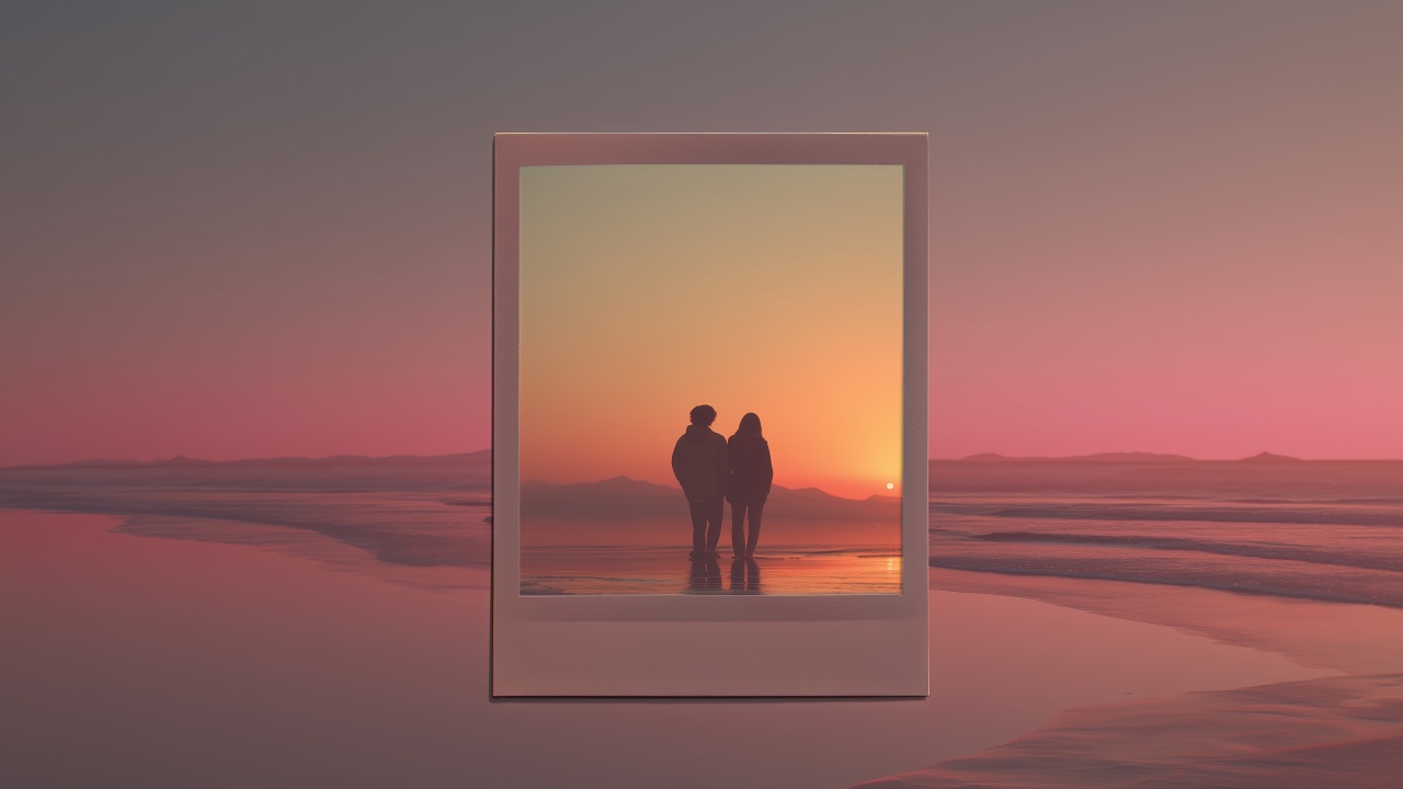 beach romance wallpaper, love at the shore, soft focus, background for desktop wallpaper (horizontal)