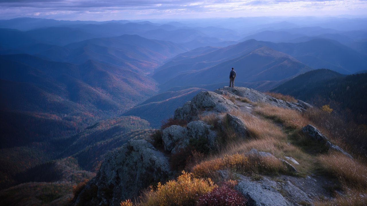 peaceful nature wallpaper, mountain peak, journey, background for desktop wallpaper (horizontal)