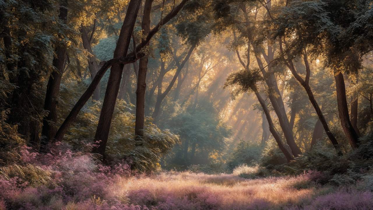 fantasy vibe wallpaper, mystical imagery, fairy forest, background for desktop wallpaper (horizontal)
