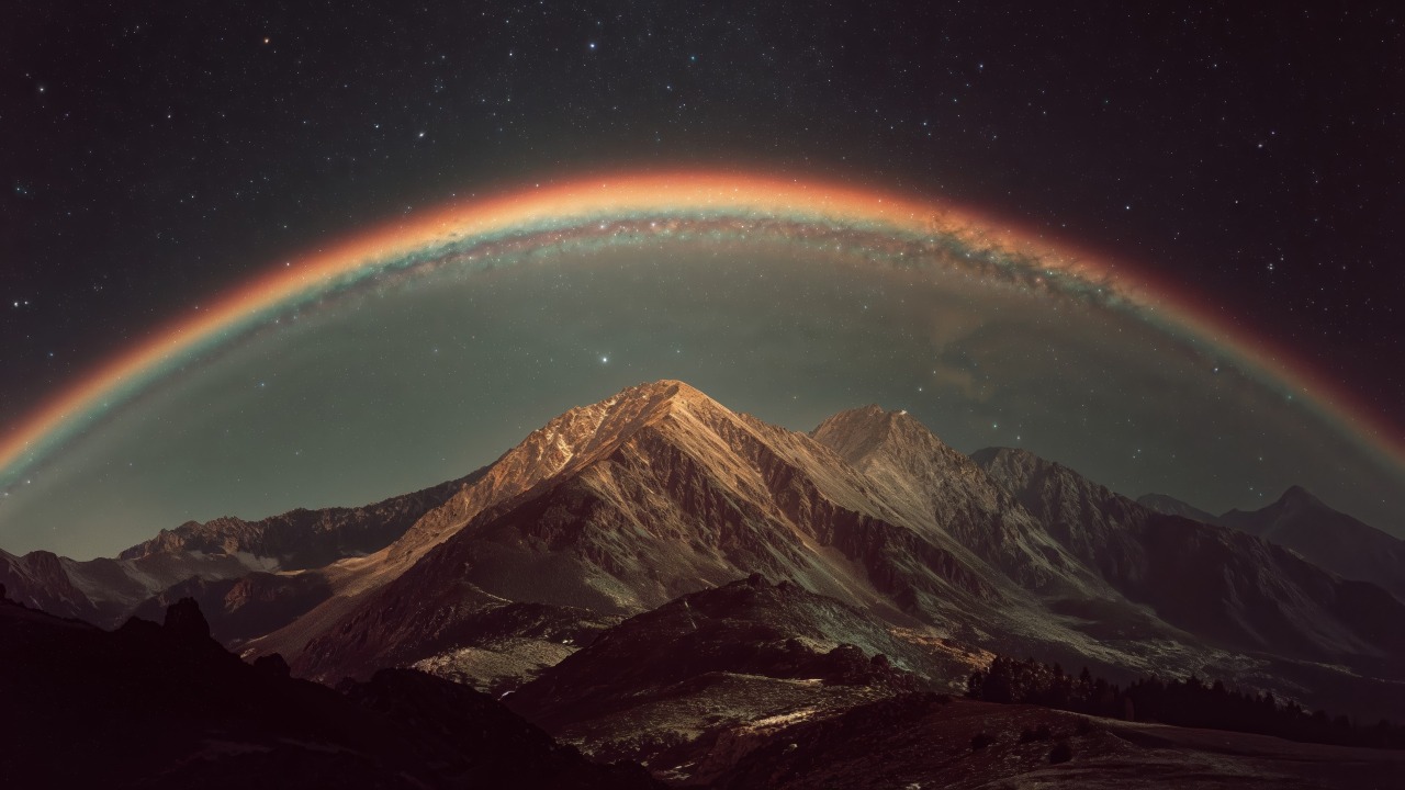 ethereal light wallpaper, rainbow mountains, majestic hills, background for desktop wallpaper (horizontal)