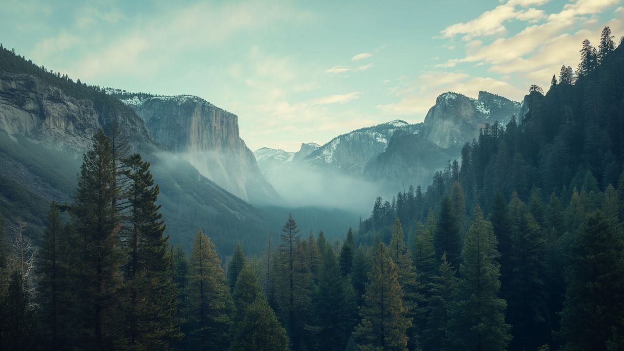 Yosemite wallpaper, forest, 5k, background for desktop wallpaper (horizontal)