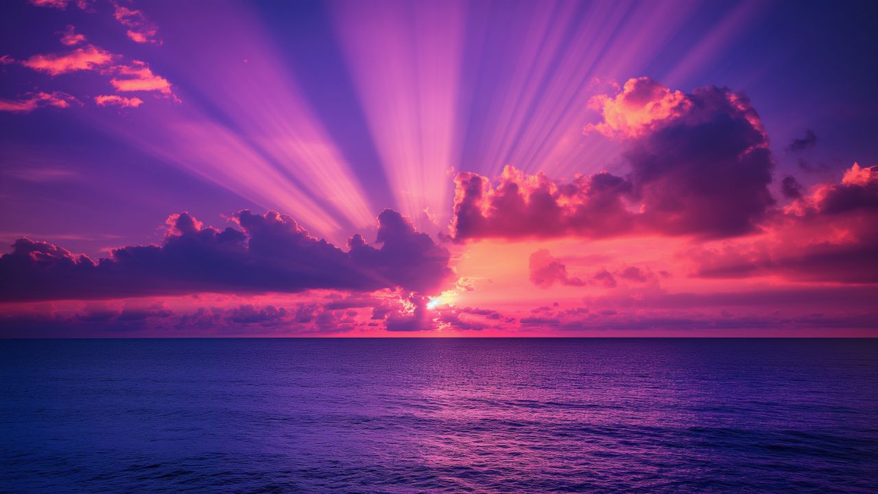 Pacific ocean wallpaper, purple clouds, twilight, background for desktop wallpaper (horizontal)