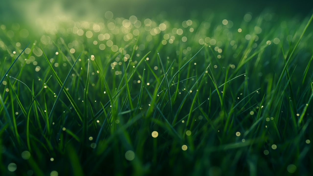 Green grass wallpaper, dew, high definition, background for desktop wallpaper (horizontal)
