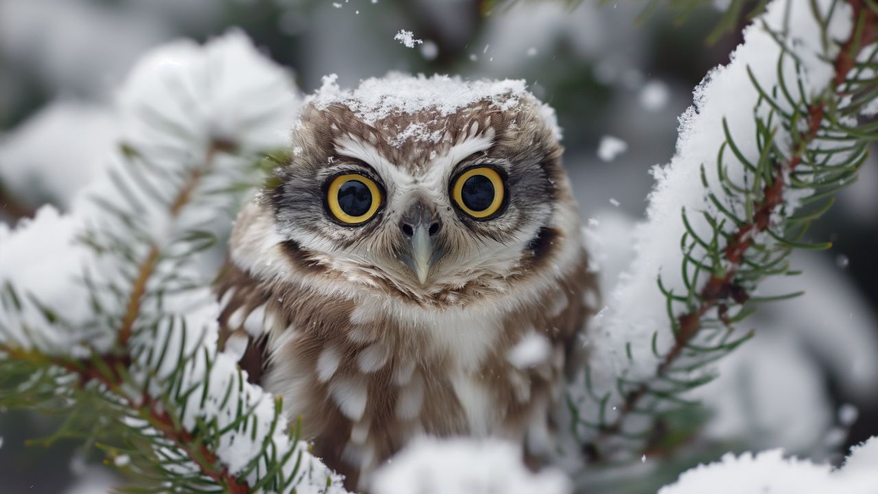 owl wallpaper, cute snowy creatures, adorable birds, background for desktop wallpaper (horizontal)