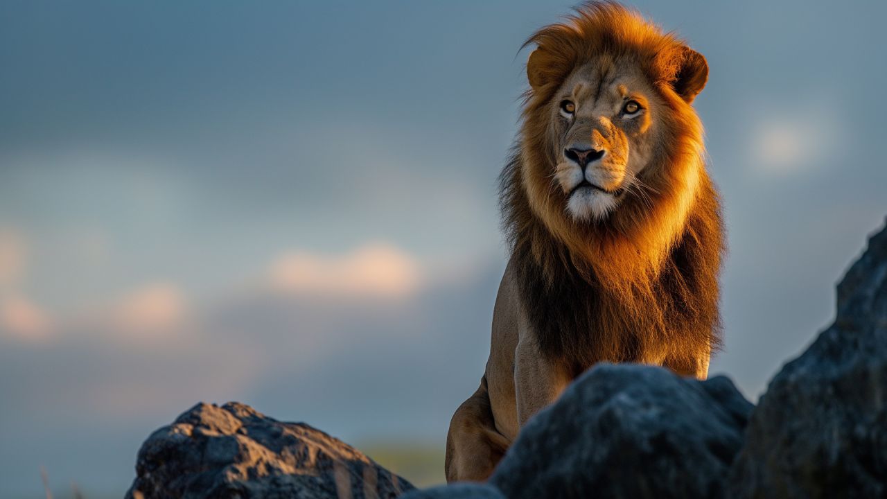 lion wallpaper, boulders, majestic, background for desktop wallpaper (horizontal)