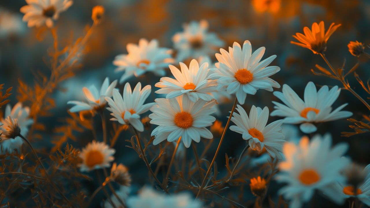 flowers wallpaper, daisies, colorful, background for desktop wallpaper (horizontal)