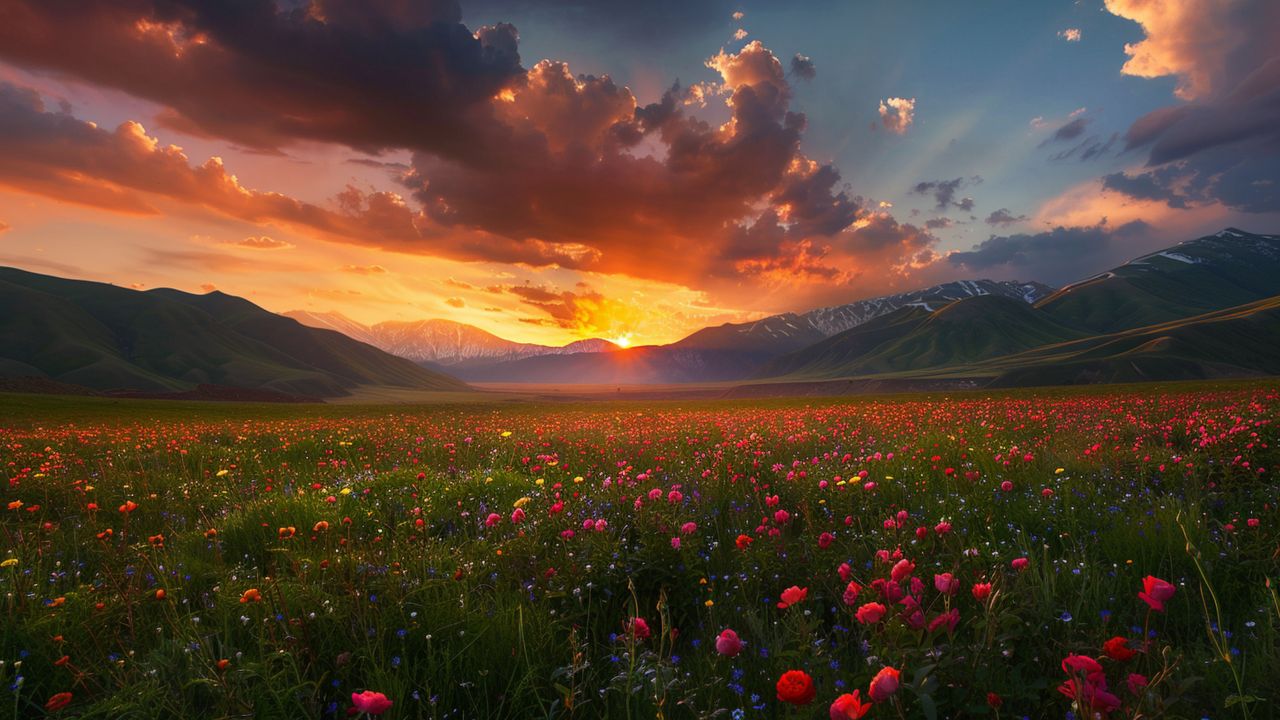 India wallpaper, clouds, Valley of Flowers, background for desktop wallpaper (horizontal)