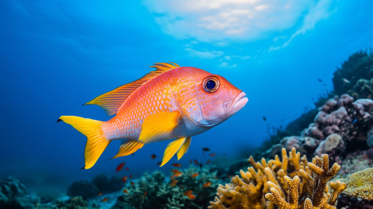 Fish wallpaper, diving tourism, ocean exploration, background for desktop wallpaper (horizontal)