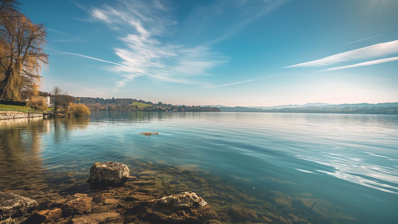 Murtensee wallpaper, tranquil waters, sunset, background for desktop wallpaper (horizontal)
