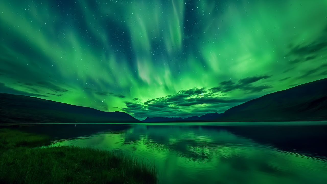 Aurora Borealis wallpaper, tourism, lake, background for desktop wallpaper (horizontal)