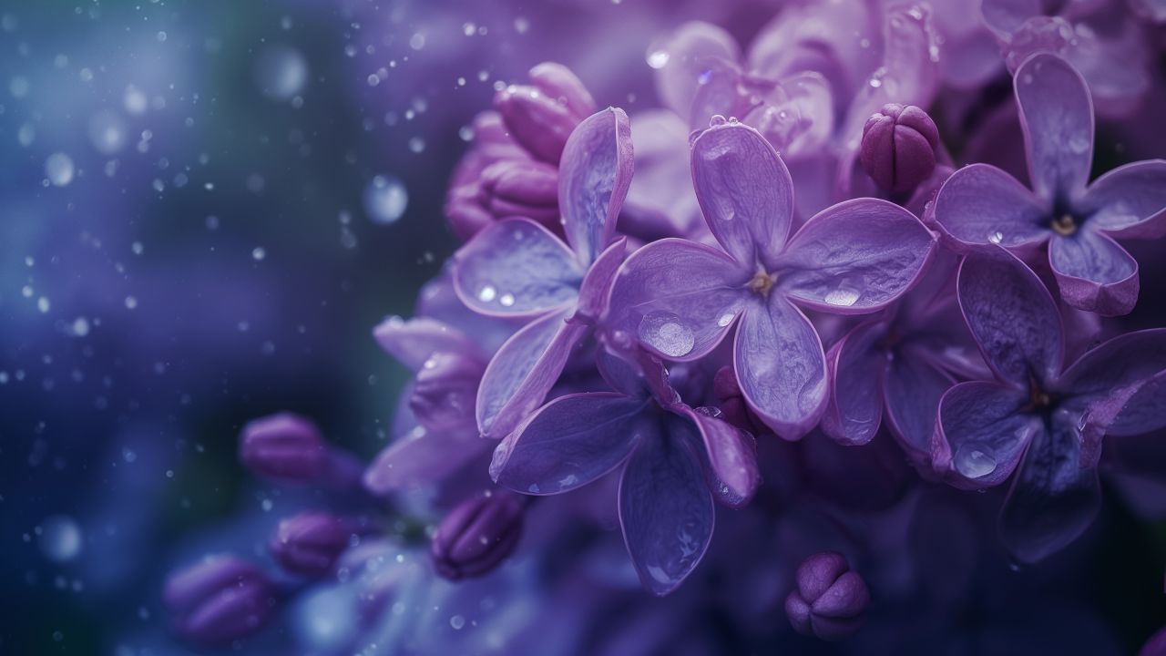 Lilac wallpaper, drops, wallpaper, background for desktop wallpaper (horizontal)
