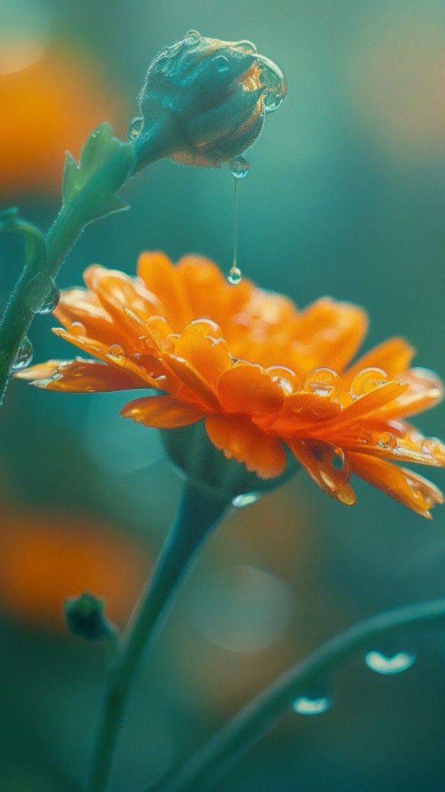 calendula marigold wallpaper, flower, drop, background for mobile wallpaper (vertical)