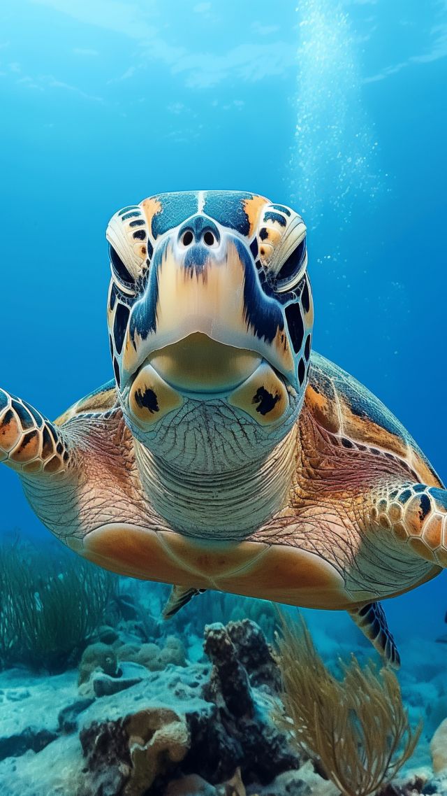Hawksbill Sea Turtle wallpaper, Atlantic Ocean, vibrant sealife, background for mobile wallpaper (vertical)