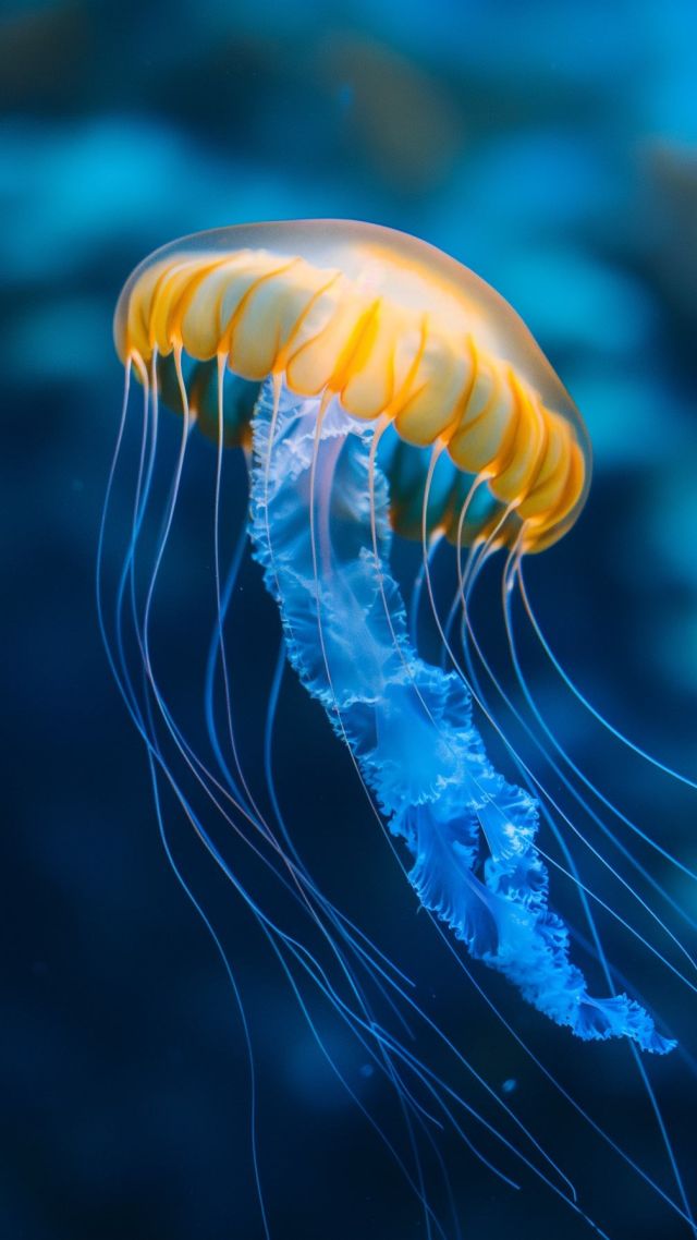 sea nettle wallpaper, underwater, 4k, background for mobile wallpaper (vertical)